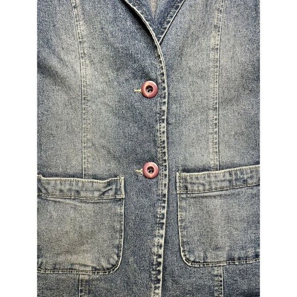 Rubbish women’s Small Blazer Blue Jean/Denim Jacket Two Button V Neck - Picture 3 of 6